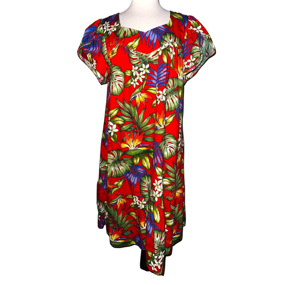 WB5 Hilo The Hawaiian Original Muumuu Dress XL Red Floral Tropical USA